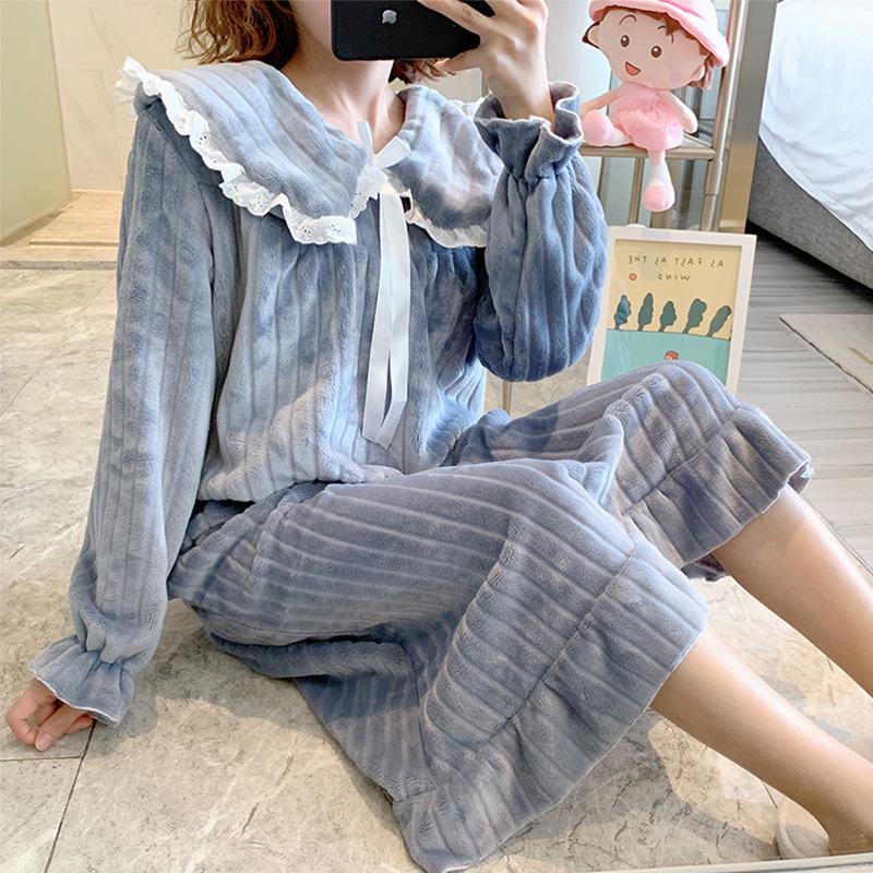 Sweet Flannel Princess Pajamas: Mid-Length Korean-Style Loose Coral Fleece Sleep Dress
