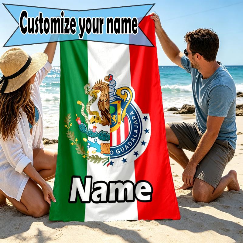 Custom Name Personalized Club Deportivo Guadalajara Print Beach Towel, for Trip Camping Beach Party Home Decor, Birthday Gift for Family & Friends