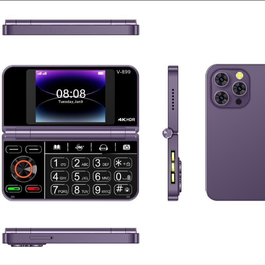 V-899 Rollover Folding Mobile Phone, Non-smart 2G Button Mobile Phone