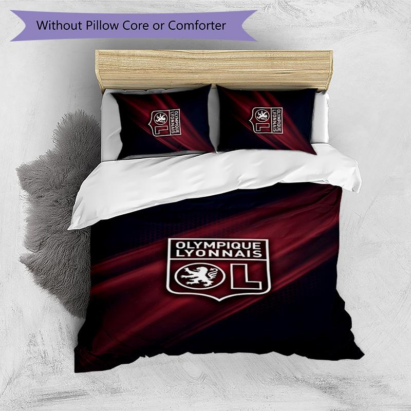 Lyon FC Printed 3PCS Bedding Set Breathable Duvet Cover with Pillowcases Decorative Bed Linen for Bedroom Home