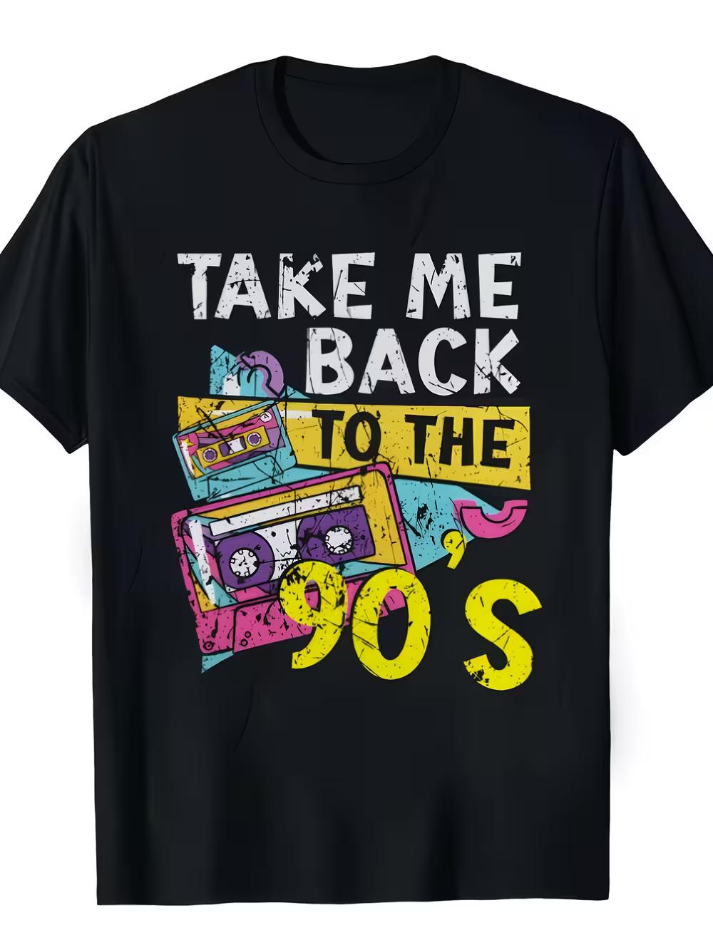 

Men s Vintage 80s 90s Retro Cassette Tape T-Shirt - Take Me Back to the 90s Short Sleeve Round Neck Tee with 80/ Year Cassettes Print S