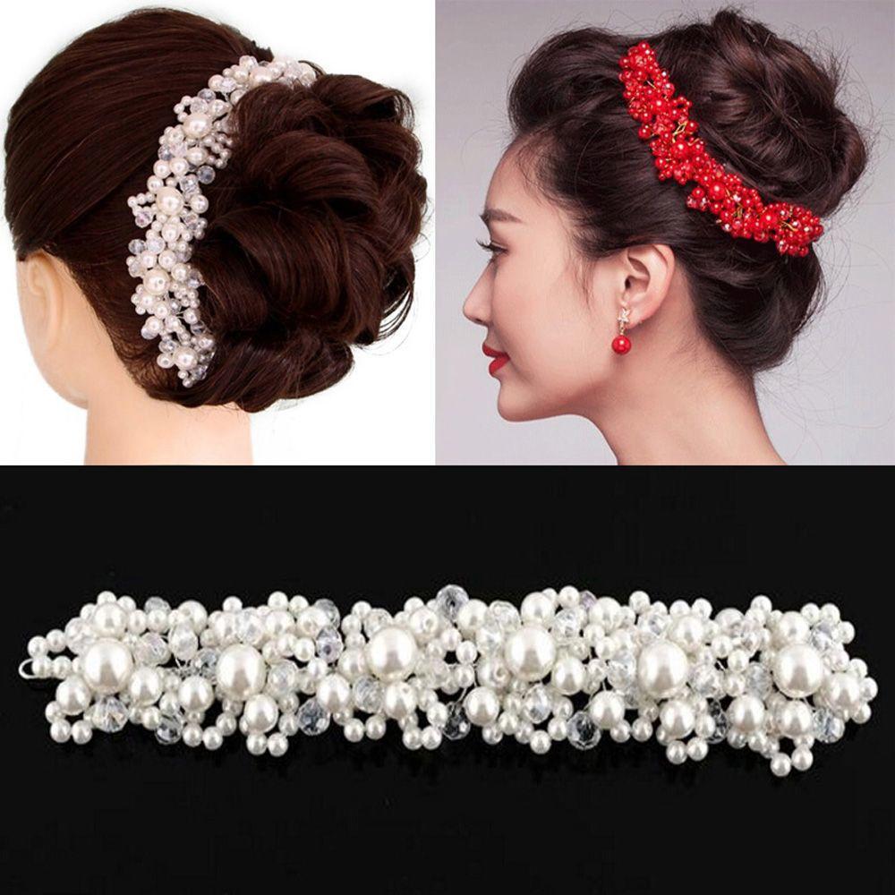 

New Romantic Flower Jewelry Wedding Bridal Hair Clip Pearl Headband Crystal Hairband білий
