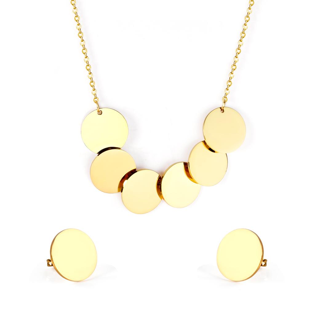 LUXUKISSKIDS Stainless Steel Round Paillettes Trendy Necklaces Earrings Sets Jewelry Set Gold/Silver Color For Lovers Woman Gift
