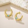 Teamer Turquoise Crescent Stud Earring For Women Girls Gold Color Stainless Steel Simple Style Fashion Jewelry Birthday Gift