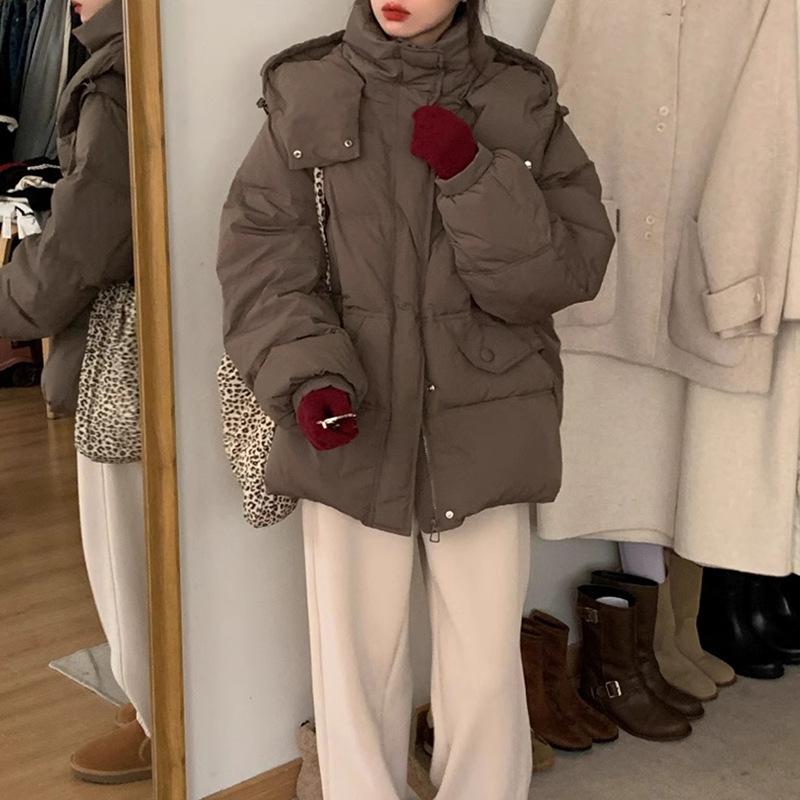 Waist down jacket women's short 2024 winter fashion hooded thickened and thin small bread jacket