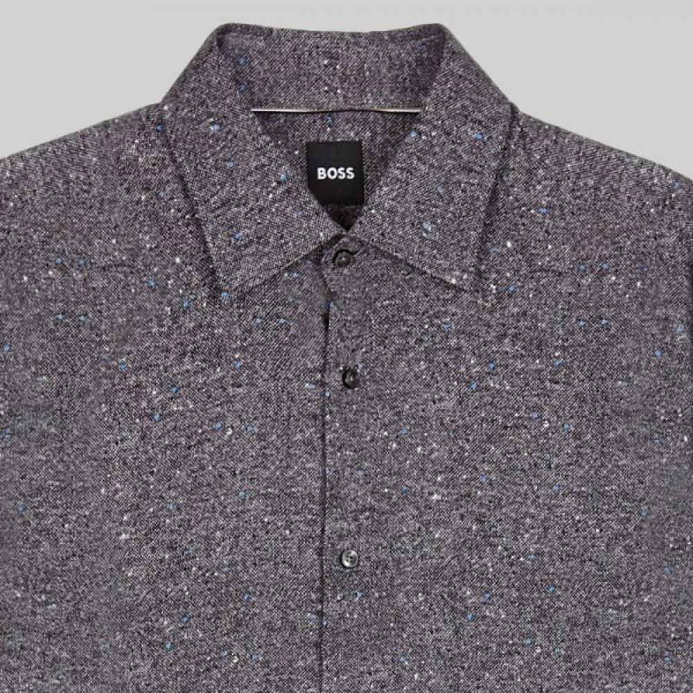 BOSS Regular Fit Wool Cotton Blend Shirt Medium Grey