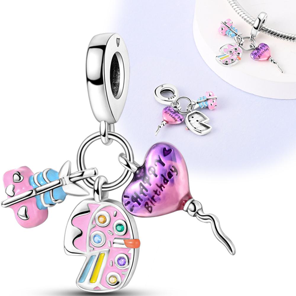 Original Charmscopper Birthday Cake Gift Balloon Pendants Fit Charms Platabracelets For Women Women Jewelry Making Diy