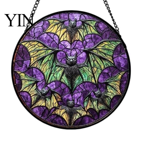 Christmas Gothic Theme Ornament Retro Halloween Pendant, Ghost/Bat/Spider Web/Pumpkin Head Print, Hand Painted Ghost Disc Vintage Acrylic Hanging for