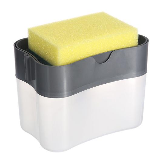 2 in 1 Kitchen Sink Soap Liquid Dispenser Box Easy Press Dishwash Liquid Box with Dishcloths Pot Sponge Brush
