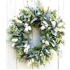 Spring & Summer Bunny Ear Grass Wreath with Green Leaves and Artificial Flowers for Door or Wedding Decoration