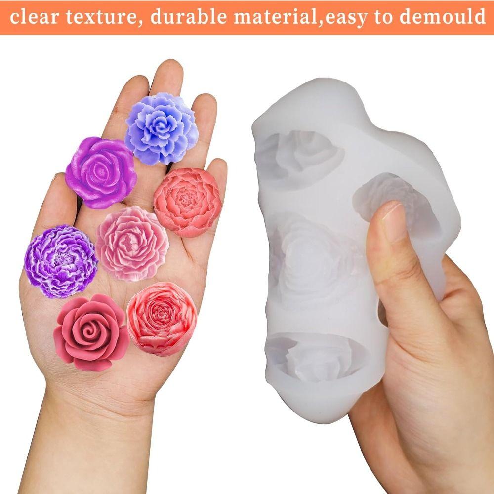 7-fache Schokoladenkuchen-Backform 3D Rose Pfingstrose Kerze Seife Form Neue Blumen Silikonformen