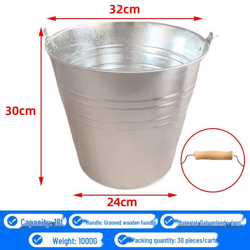 

18L Galvanized Steel Water Buckets with Wooden Handle, 10-Pack