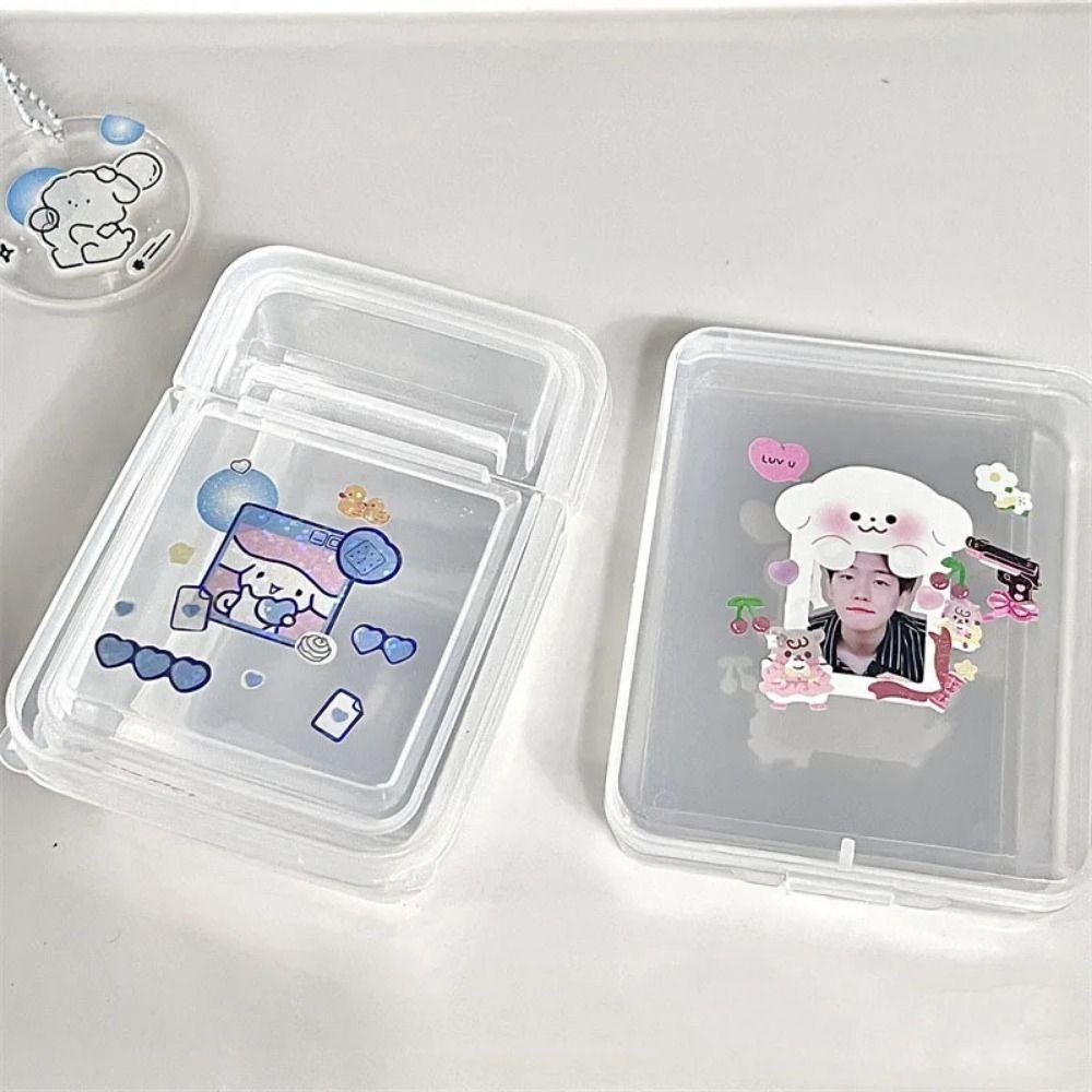 1Pcs Plastic Desktop Container Case Stickers Collection Photocard Holder Transparent Storage Box