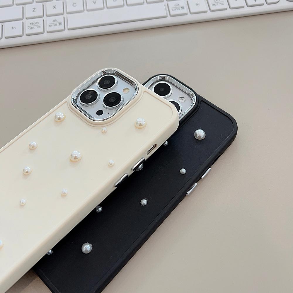 Three Dimensional Pearl 17 Apple Phone Case Iphone13 Simple 11 Electroplating 12 Light Luxury 15 Promax Suitable for X 16