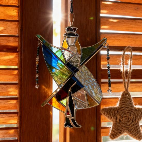 2/4Pcs Acrylic Dancing King Hanging Decoration Handmade Stained Glass Dancer Girl Ornament Spinner Sun Catcher Outdoor Garden Yard Window Decor