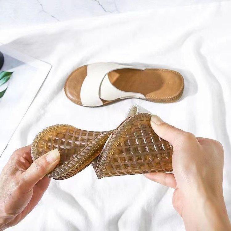 Cow tendon bottom slippers summer wear student one-word drag soft bottom non-slip beach cool slippers tide
