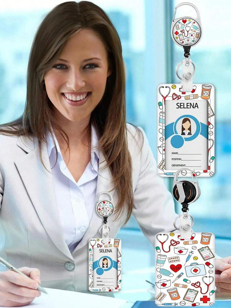 Duty Badge Holder with Retractable Reel,ID Name Tag Badge Carabiner Clip Vertical Card Protector Cover Case for Doctor Nurse