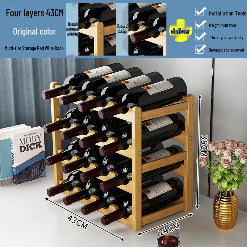 Simple Red Wine Rack Solid Wood Display Stand for Home or Bar Counter