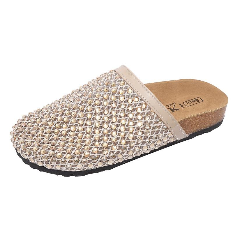 Rhinestone mesh bag head half slippers women's outer wear summer new fashion versatile lazy one pedal cool slippers