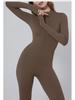 Women's Nude Long-Sleeve Zipper Yoga Jumpsuit for Running & Fitness