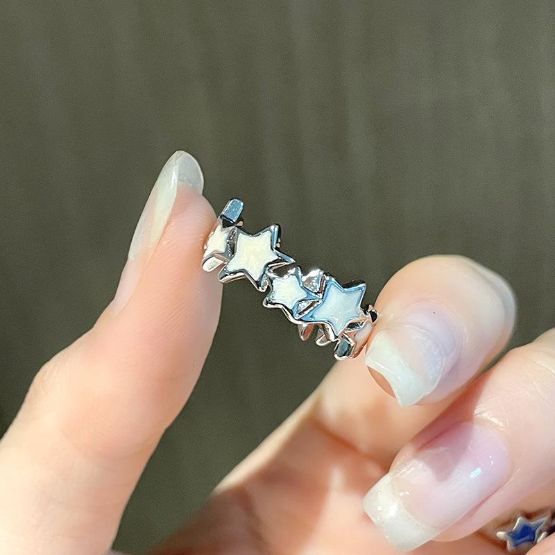 Y2K Star Open Drip Oil French Premium Ring Niche Design Ring Adjustable Personalized Dopamine Jewelry