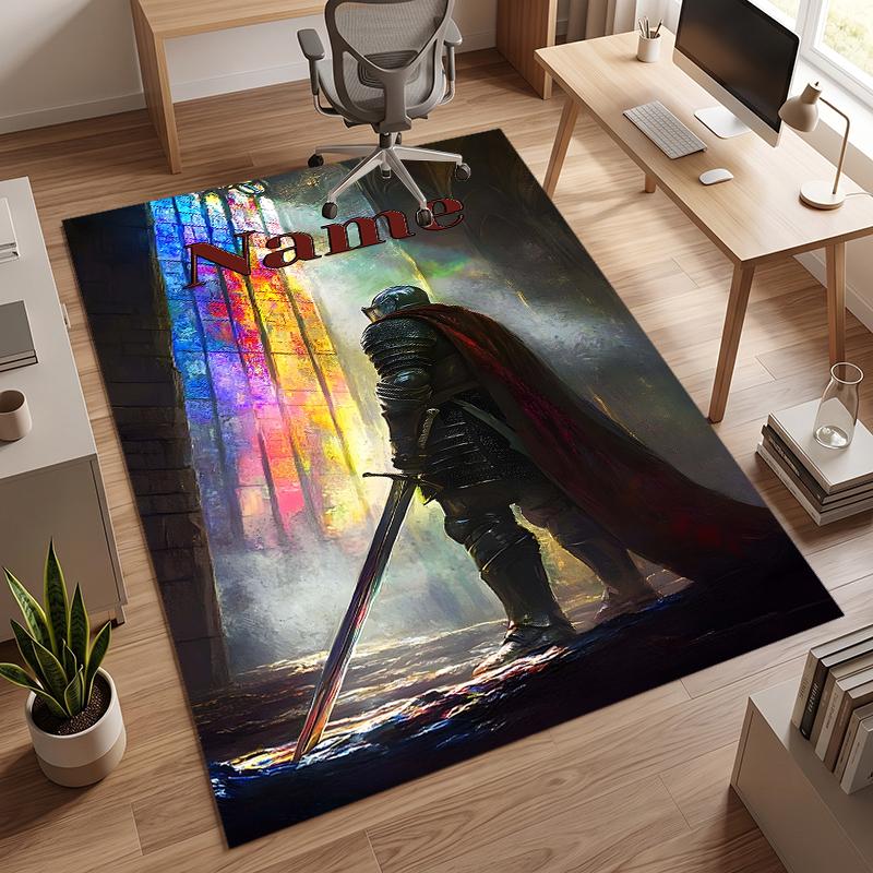 Holy Knight (1) Personalized Name Office Carpet Stylish Decor for Living Room Bedroom Kitchen