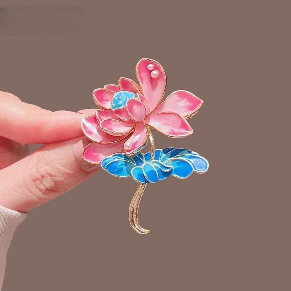 Elegant Flower Enamel Brooches Vintage Lapel Pin New Lotus Brooch for Women  Cloth Accessories