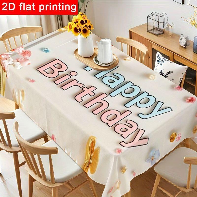 1pc Cheerful Birthday Party Tablecloth - Light Blue And Pink Design, Reusable And Easy To Clean Polyester Table Cover for Elegant Celebrations, Indoor