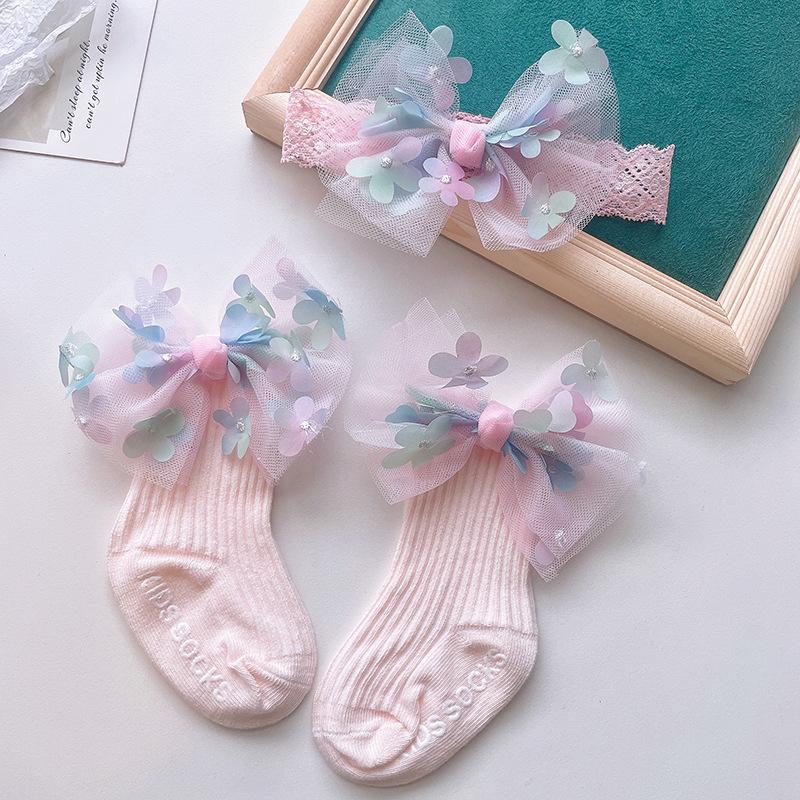 Baby Girl Socks Set Princess Full Moon 100 Days Photo Infant Socks Set Hair Accessories Baby Headband