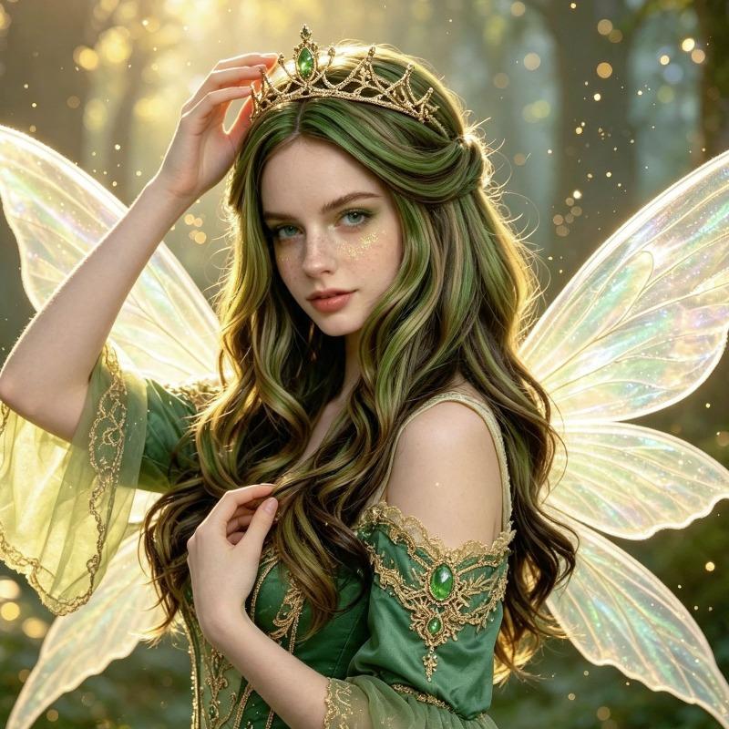 European and American cosplay forest elf wig female Fairy Wig green medium long hair big wave headgear