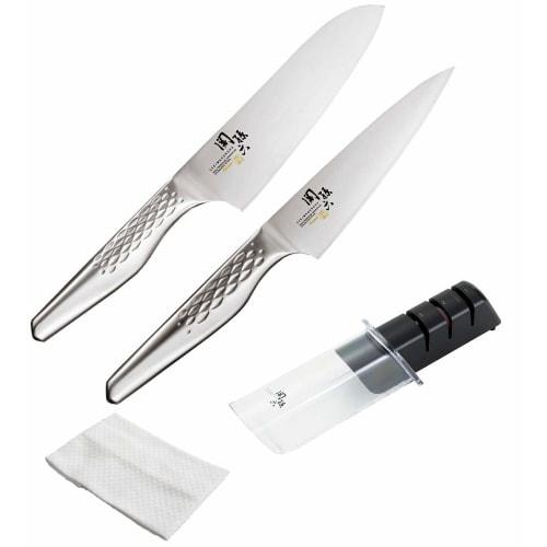 Kai Seki Magoroku Takumi So Knife Set Santoku 165mm + Petty 120mm + Sharpener + Dishcloth AB-5156 AB-5163 AP-0308