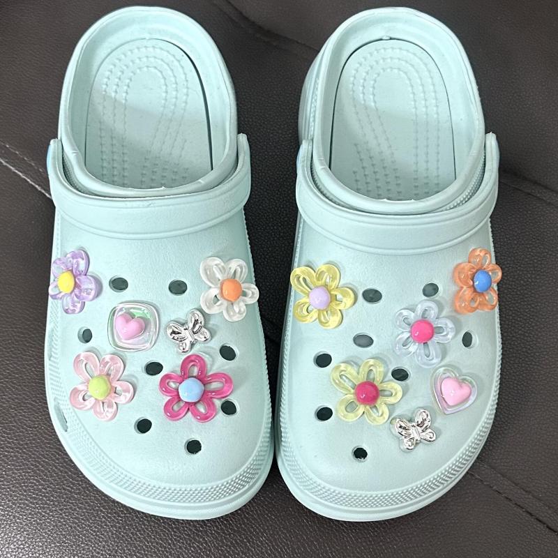 12Pcs Shoes Charms Removable Colorful Flower Butterfly Shoes Accessories For Girls Clogs Sandals Summer Shoes Decor Buckle Diy