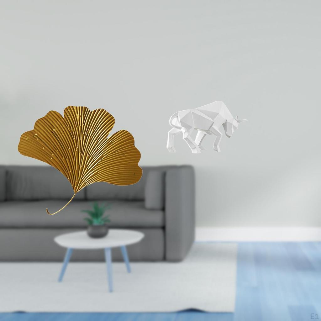 Ginkgo Iron Wall Art with Modern Bull Resin Sculpture Abstract And Animal Decor for Living Room