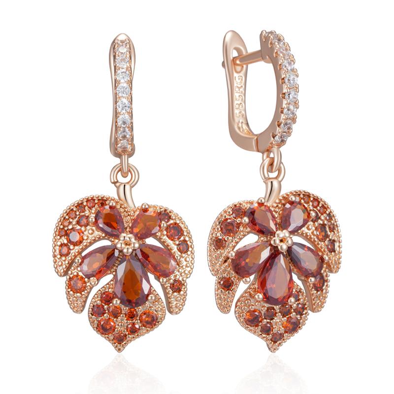 

Original Design Shiny Red Natural Zircon Maple Leaf Earrings For Women Fashion Rose Gold Color Daily Fine Jewelry