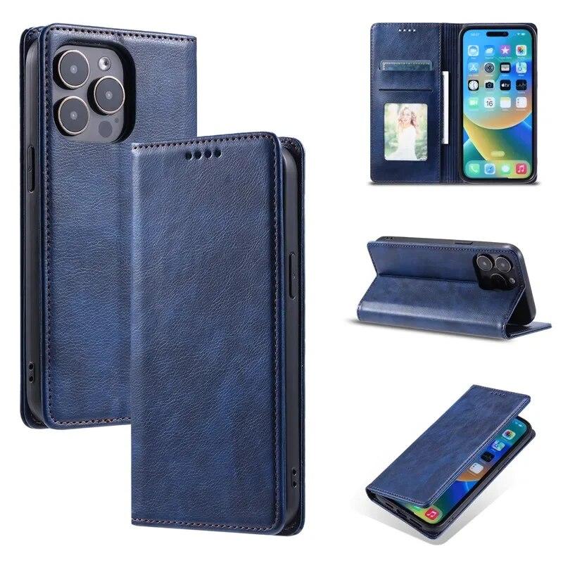 Leather Wallet Card Phone Case for iPhone 15 Pro Max 14 Plus 13 12 Mini 11 For Samsung Galaxy S23 Ultra S22 S21 S20 FE A54 A34 A14 A73 A53 Flip Cover