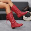 Large Size Women's Boots After Autumn and Winter, Lace-up Round Head Low Heel Leather Knight Boots Keep Warm, Same Color, Same Size Women's Boots