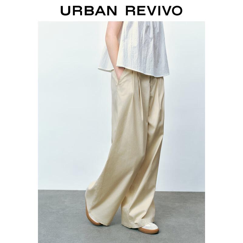 UR 2024 Summer Women's Elastic Waist Pleated Wide-Leg Pants