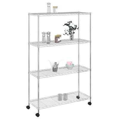 4 Tier Mobile Chrome Wire Shelving Unit 90 X 35 X 142 Cm 200 Kg Capacity