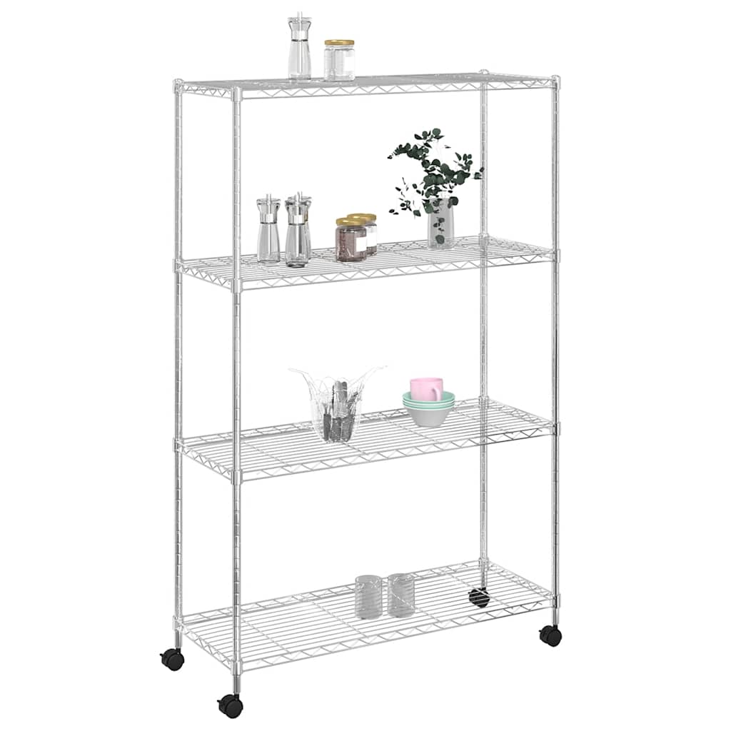 4 Tier Mobile Chrome Wire Shelving Unit 90 x 35 x 142 cm 200 kg Capacity