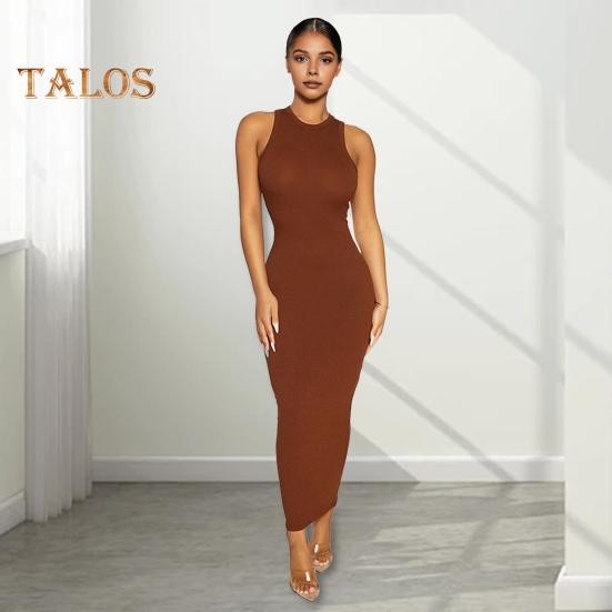 

Женское облегающее платье без рукавов с круглым вырезом Тип жилета Чистый цвет Высокая эластичность Slim Fit Оболочка Длина до щиколотки Клубное вечернее платье макси