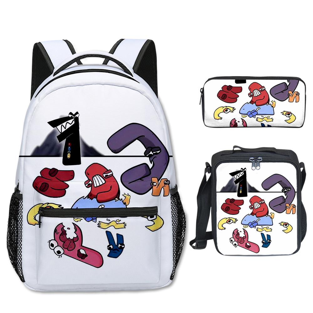 Klassieke Populaire Alfabet Lore 3D Geprint 3 stuks/Set student Schooltassen Reis Notitieboek Rugzak Crossbody Lunchtas Etui