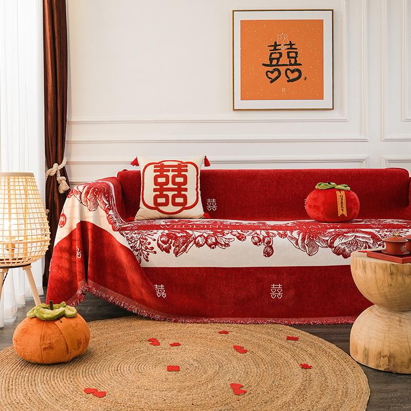 

Полотенце для дивана для свадебного торжества, универсальные нескользящие подушки для сидений Four Seasons, макет свадебной комнаты, ярко-красный чехол для дивана, ткань с полным покрытием 180*130cm