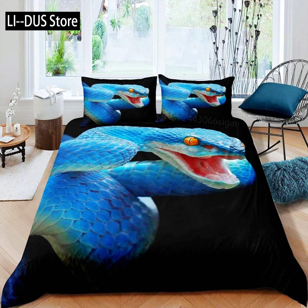 Sada povlaku na peřinu Had Zelená hadí ložní souprava Mikrovlákno Zvířecí téma Ložní prádlo Pro chlapce Muže Dvojitá Queen King Size Povlak na přikrývku