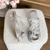 Summer New Women's Flat Sandals Floral Design Korean Sle Low Heel Thi Heel Versatile Fairy Diamond Casual Leather Sandals