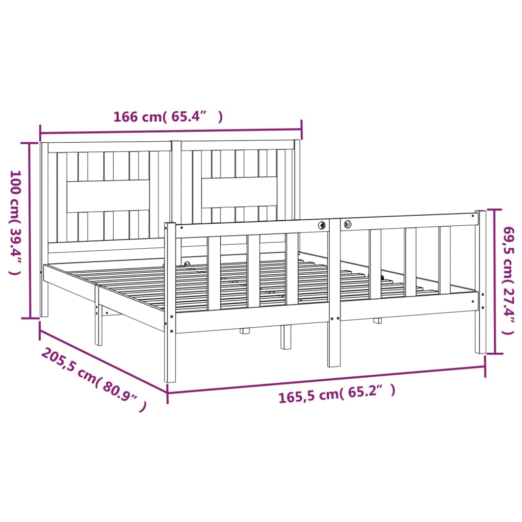 Solid Wood Bed with Headboard Pine 160 X 200 Cm
