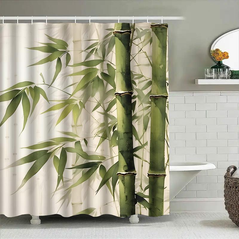 Creative Bamboo Shower Curtain - HD Printed Waterproof Bathroom Curtain Natural Bamboo Leaf Pattern Home Decor