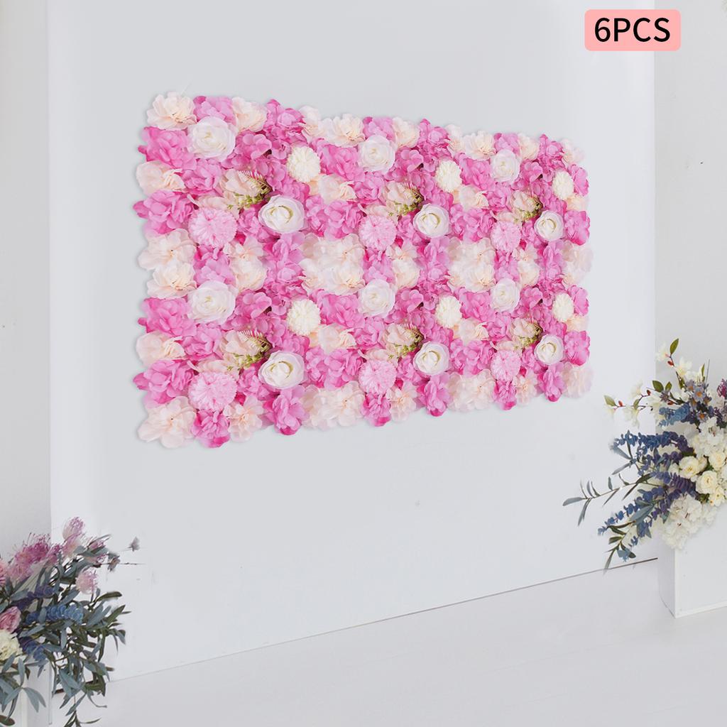 6Pcs Artificial Flower Wall Panels, 15x15In 3D Rose Hydrangea Dahlia Floral Mat, Pink White Faux Flowers for Wedding, Home Decor