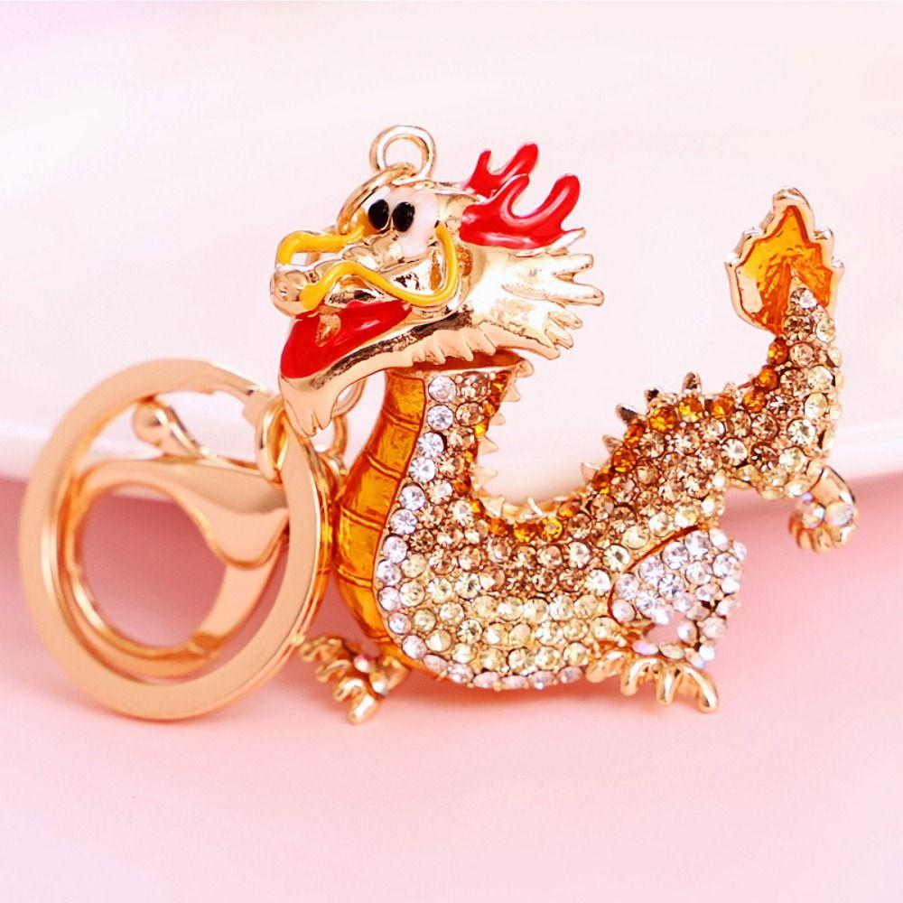 Metal Rhinestones Dragon Keychain Inlay Rhinestones Chinese Dragon Keychain  2024 New Year