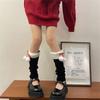 Women Winter Ribbed Knit Leg Warmer Stockings Y2K Harajuku Furry Trim Plush Ball Bow Christmas Leg Cover Long Boot Socks
