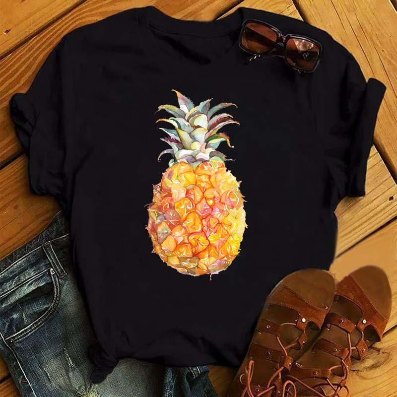 Maycaur Tricou noi pentru femei, Topuri imprimate cu ananas, tricou pentru femei, cu mânecă scurtă, cu decolteu O, tricou pentru femei, cămăși drăguțe de vară